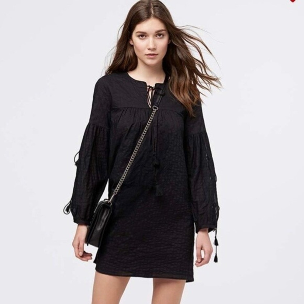 Rebecca Minkoff Dolly Dress Size XS Solid Black Cotton Tassled Cute